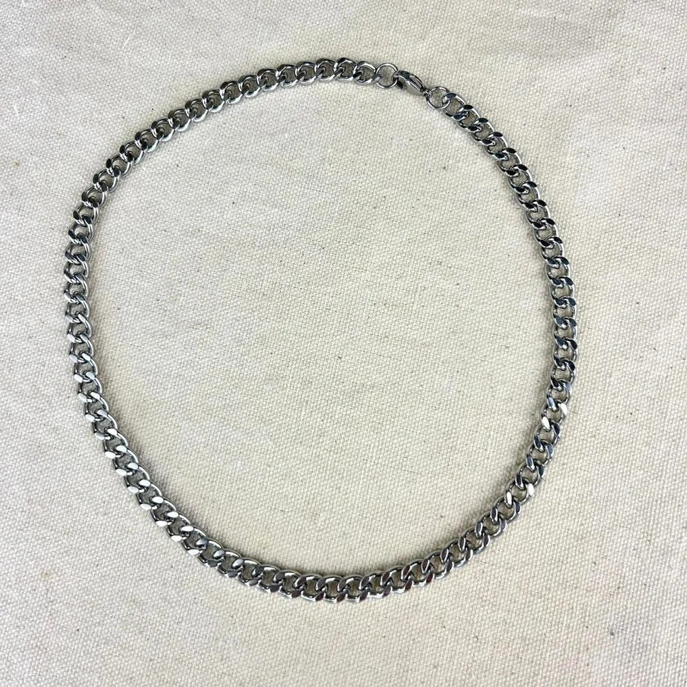 Vintage Y2K silver cuban link cyber punk style necklace emo goth 7mm